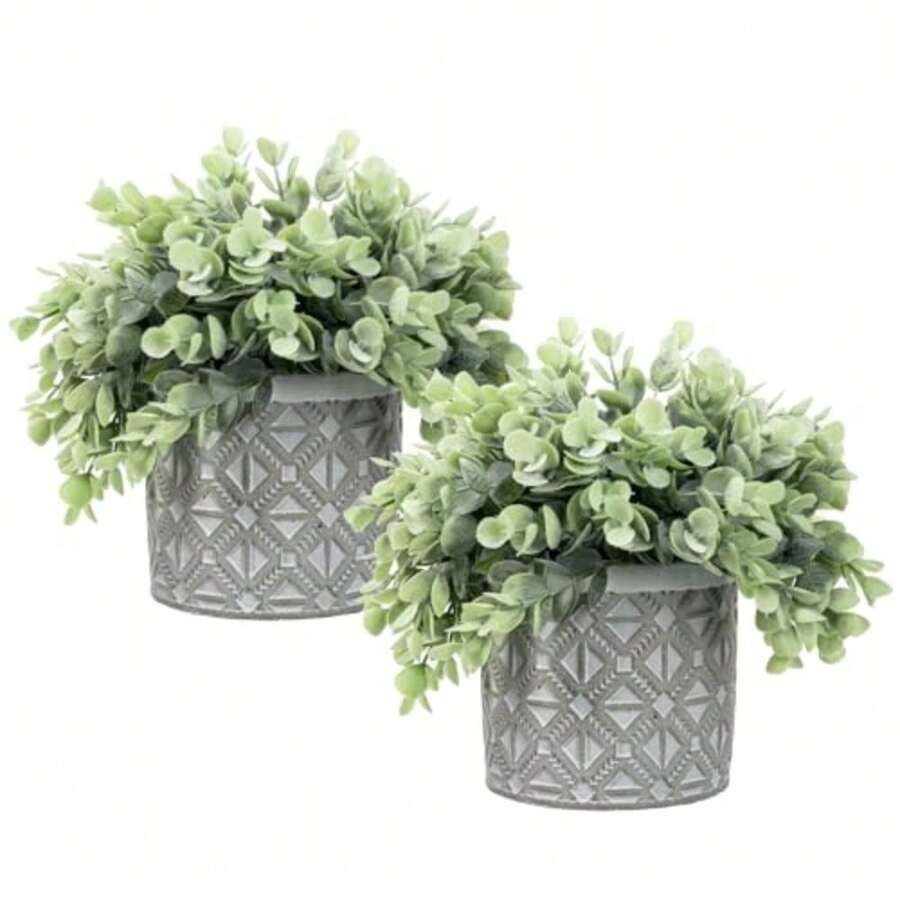 CYPNMyGift- Plantas Artificiales de eucalipto Tienen macetas de Cemento con Patrones geometricos lo Que le da un Relieve Juego de 2 macetas DecorativasFashion - 224543730 - Ver 1