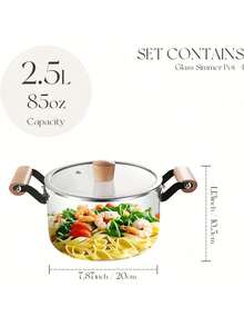 2.5-Liter Transparent Glass Stovetop Cooking Pot With Large Wooden Handle, Ideal For Slow Simmering Or Frying. Clear Lid Allows Easy Monitoring Of Boiling Activity. Made Of High-Temperature Resistant, Material For Easy Cleaning. (2.5-Liter Capacity) - 1 cái - Xem 2