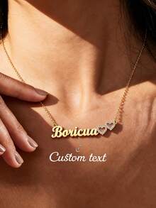 定制白色锆石心形名字项链，不锈钢镀层字母吊坠项链，适合作为送给女性和女孩的礼物 - 款式1-金色 - 查看 2