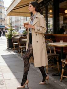 French Retro Lace Hollow Fishnet Tights - Office/Party Slim-Fit Black Silk - Multicolor - View 3