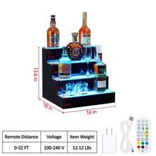 Estante Exhibidor de Botellas de Licor con LED, Estante de Bar Iluminado con Control Remoto y App, 16 Colores y 4 Modos, Soporte de Acrílico para Botellas de Licor - Rectángulo de 4 pasos de 16 pulgadas - Ver 2