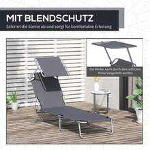 Outsunny Folding Sun Lounger, Garden Lounger, Deck Chair With Sunshade, Grey, 187 X 58 X 36 Cm, Ideal For Beach & Patio - Grey - View 6