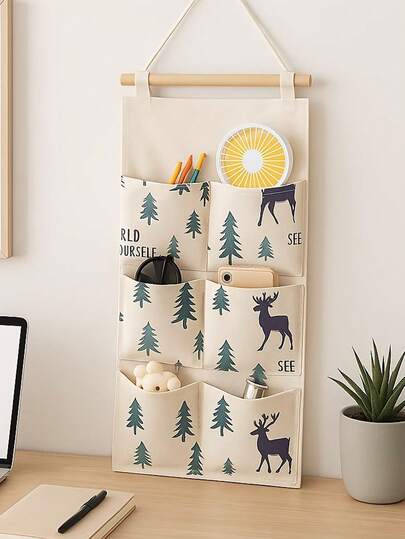 1pc Multi-Purpose Bathroom Underwear Storage Bag, Nordic Style Hanging Storage Bag, Wall-Mounted Fabric Organizer For Room Decluttering