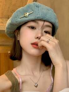 1pc These Denim Berets Blend Casual Retro Texture And Cute Decorative Design, Making Them Ideal Stylish Daily Headwear