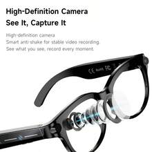SENBONO New AI Photography Smart Glasses For Men, 2MP Camera, AI Voice, AI Photo Recognition, AI Translation, HD Photo/Video, Voice Assistant, Wireless Calling, Music Control; AI Photography Smart Glasses For Women, Compatible With Android, Ideal Gift For Birthday, Valentine's Day, Father's Day, Mother's Day - Black - View 3