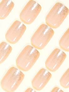Drücken Sie Ihre Liebe mit 24 Stücke kurzen quadratischen Aufklebe-Nägeln aus, Atmosphäre Gold Glitzer Nude Falsche Nägel Vollabdeckung Fake Nagel Spitzen für Frauen und Mädchen, inklusive Nagelsalon mit 1 Stück Gelee Gel und 1 Feile. Zufälliger Versand von Nagelbedarf - Gold - Übersicht 2