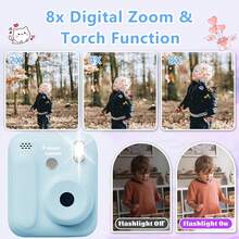 儿童即时打印相机，即时拍照，益智学习玩具，便携相机玩具，带视频和音频的自拍数码相机，适合3-12岁儿童的绝佳生日和节日礼物 - 彩色 - 查看 8