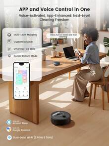 LEFANT M330 Robot Vacuum And Mop, 5000Pa Super Suction, 3.7" Ultra-Thin Body, Precise Navigation, 150 Min Runtime, App Control, Carpet Detection, Pet Hair Removal - EU C Type Plug(220-240V) - View 6