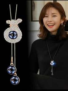 Novo Colar de Corrente de Suéter Estilo Europeu e Americano para Mulheres, Colar Longo Elegante, Pingente de Borla Versátil para Outono/Inverno, Acessório da Moda - Multicolorido - Visão 4