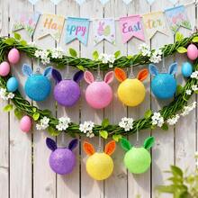 6 Pcs Easter Bunny Egg Ornaments Colorful Animal Ear Decorated 3D Egg Hanging Decorations For Home Party Celebrations - 多彩的 - 查看 5