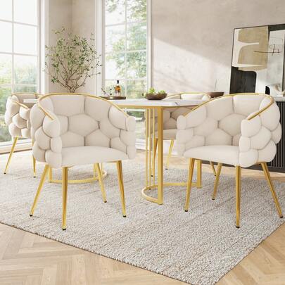 Dining Table Set (5 Pieces) 140 X 80 Cm Dining Table With 4 Chairs, Dining Table With Gold Metal Legs, Modern Marble Pattern