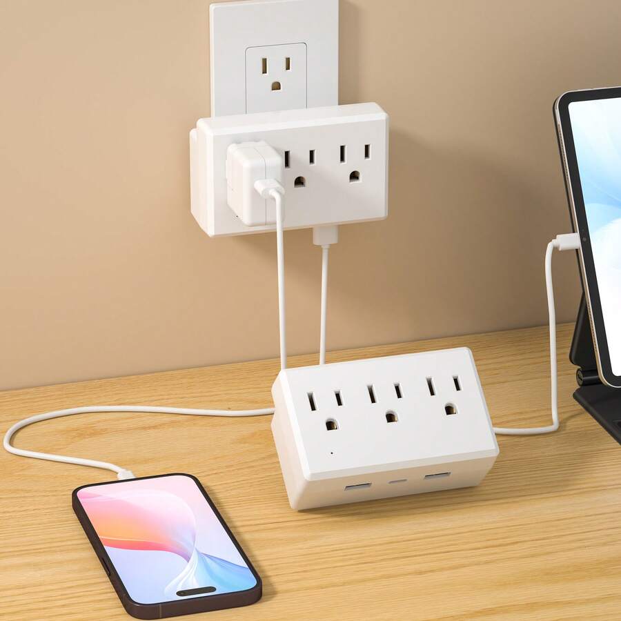 Buy One Get One Free ! This Ultra-Compact 6-In-1 Wall Socket Is Small And Portable, Featuring 3 AC Ports, 2 USB Ports, And 1 Type-C Port.