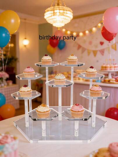 6-Tier Transparent Acrylic Cake Stand, 4/7/9 Layers Acrylic Rack, Wedding Party Birthday Dessert Display Stand, Baking Pastry Holder, Action Figure Display, Car Model Storage, Collectible Base, Cupcake Stand, Cosmetic Lipstick Organizer, Multi-Layer Dessert Rack, Suitable For Birthday Party, Valentine's Day Gift, Doll Collection, Makeup Storage (Octagonal Base) ,Room Decor