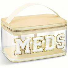 Fashion Chenille Letter Patch Toiletry Bag, MEDS Makeup Bag - Transparent Travel Storage Bag With Handle, Nylon Zipper Toiletry Bag, XSB1207-Toiletry Bag-LY28 - màu xanh lá - Xem 5