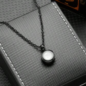 1件不锈钢玻璃圆形骨灰盒吊坠项链，防水男女通用时尚首饰，用于纪念逝去的亲人