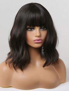 2026新款网红同款刘海黑色棕色假发，采用高温丝材质，搭扣网帽设计，完美适用于日常休闲和角色扮演，耐热，时尚有型 - 黑棕色 - 查看 5