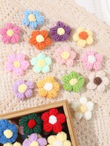 60pcs Colorful Crochet Flower Appliques, Creative DIY Crafts, Hand-Crocheted Flowers, Handmade Decorative Accessories, Handbag, Headband, Hat Embellishments Sewing Clothing Decorations, Birthday Gifts, Babe Shower Decorations, Aesthetic DIY Accessories, Party Favors - Mixed-color Flowers - View 4