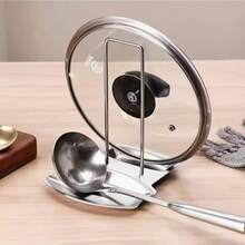 1pc Stainless Steel Pot Lid Holder With Ladle Rack, Detachable With Drip Tray, Perfect Gift For Christmas Or Thanksgiving - Multicolor - View 6