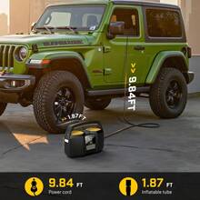 Inflador de neumáticos Carsun, compresor de aire portátil, bomba de neumáticos, cilindro doble de 25, modelo con pantalla digital de 12V-CC, tecnología mejorada (bajo nivel de ruido), 180W de alta potencia, 3 veces talla grande rápida la velocidad de inflado, apagado automático, accesorios para automóvil - adecuado para autocaravana, camión, SUV, balones deportivos y talla grande - Cableado - Ver 11