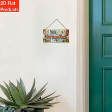 2D平面木质装饰牌匾，1件装 - “这是我的快乐之地”标牌，饰以橙色、黄色、粉色、蓝色、绿色花卉图案 - 耐用家居装饰，农舍风格装饰，完美适用于房间装饰 - 彩色 - 查看 6