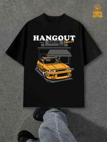 Women's Funny Car Cafe Stance T-Shirt - Cute Car & Coffee Cup Print Short Sleeve Round Neck Casual Summer Casual Attire Top - Machine Washable Comfortable Funny Graphic Tee - 黑色 - 查看 1