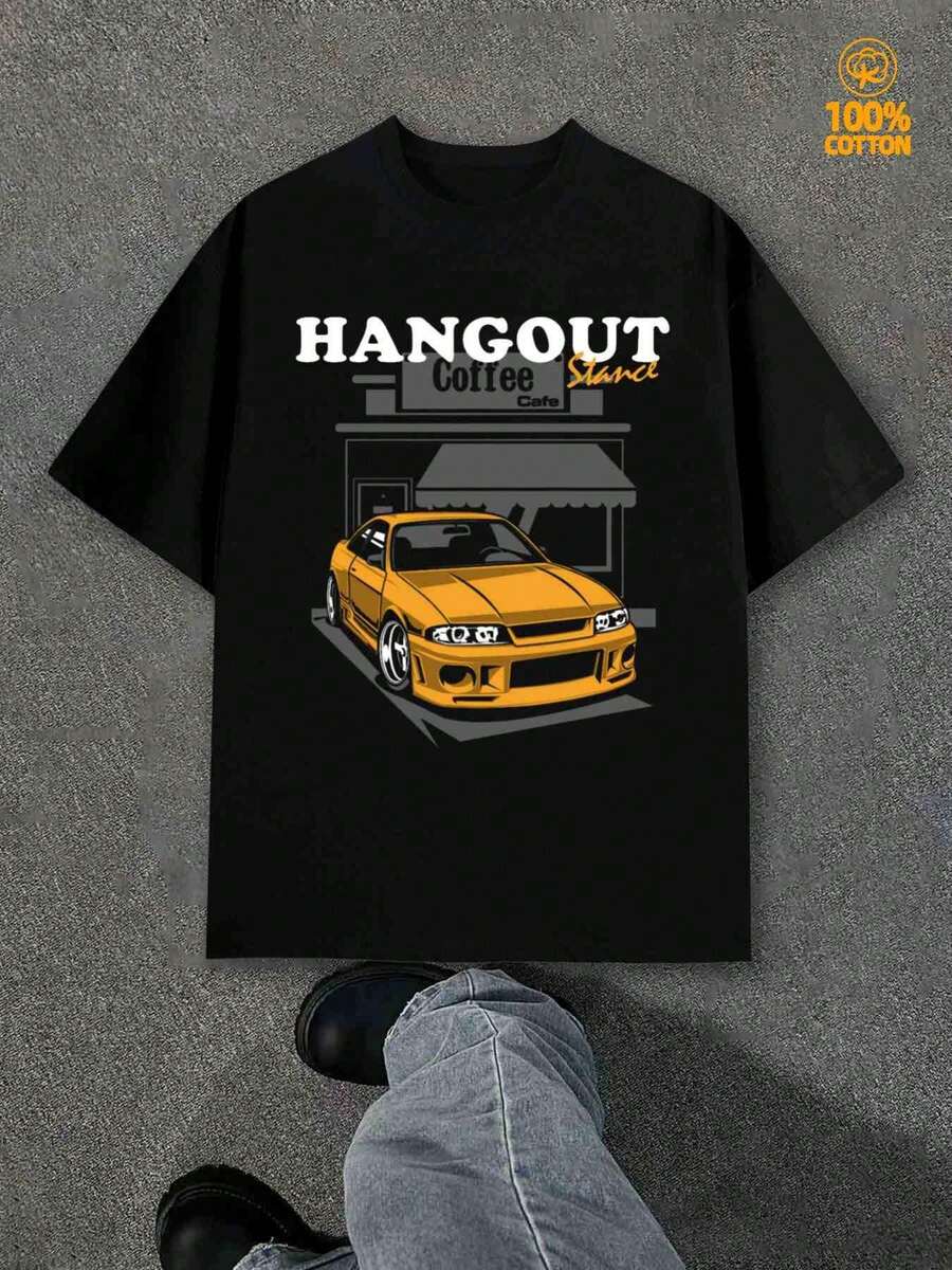 Women's Funny Car Cafe Stance T-Shirt - Cute Car & Coffee Cup Print Short Sleeve Round Neck Casual Summer Casual Attire Top - Machine Washable Comfortable Funny Graphic Tee - 黑色 - 查看 1