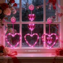 1pc Valentine's Day Window Light Decor | Red Glowing Heart-Shaped LED Light With Suction Cup, Battery Powered, Suitable For 2026 Holiday Fireplace Indoor/Outdoor Home Decoration - Suction Cup Lamp - View 6