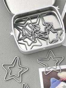 10Pcs/Set Five Pointed Star Paperclip Star Cute Silver Bookmark High Aesthetic Value Hand Account Material Fixed Irregular Shape Card Out, Packaging Material - Pentagram - View 2