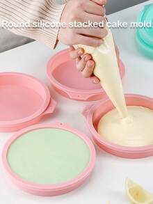 Round Silicone Cake Mold | Multi-Layer Mousse Baking Pan | Non-Stick Cake Mold | Party/Celebration Home Kitchen Tool Set - Multicolor - View 13