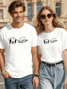 Símbolo de infinito que une una familia tomada de la mano con un corazón y una pluma que representa amor eterno unión y esperanza camiseta de hombre para pareja 220g 100% algodón - Blanco - Ver 8