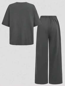 Bộ đồ thường ngày 2 món cho bé gái - Áo thun cổ tròn in họa tiết dáng rộng và quần short thoải mái, thích hợp mặc hàng ngày, đi học, đi nghỉ mát, hoạt động ngoài trời cùng gia đình, dã ngoại mùa xuân và nhiều dịp khác. - Xám - Xem 2
