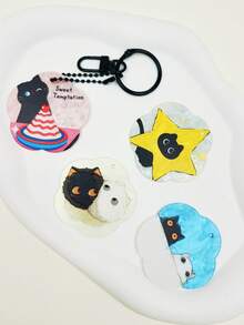 1pc Cute Floral Cat Shaped Acrylic Pendant, Double-Sided 3D Painted Black Cat Charm, Cat Pendant, DIY Jewelry Making And Decoration Accessory, Can Be Used As Keychain, Pet Tag, Birthday Gift