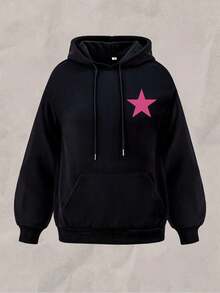 男女通用卫衣，棉混纺面料，专辑图案拼接设计，保暖抓绒内里，抽绳袋鼠口袋，宽松版型，休闲百搭，适合寒冷天气，中性长袖上衣 - 黑色 - 查看 2