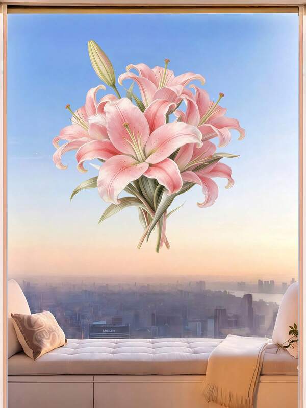 1pc Elegant Lily Flower Window Sticker - Exquisite Glass Window Decal | Perfect For Decorating Living Spaces, Great Gift. Use These Graceful Lily Flower Window Stickers To Create A Floral Ambiance. These Fashionable Window Stickers Are Suitable For The Glass Windows In Living Rooms, Offices Or Kitchens. For Those Who Love Floral Patterns Or Home Decor, This Is A Thoughtful Gift.