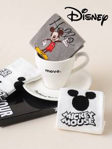 3/6/1 Pair Official Disney Women Socks, Embroidered Cute Mickey Mouse Family, Cartoon Character Embroidery Mid-Calf Socks, Unisex Novelty Socks, Suitable For Any Occasion, High-Quality Gift Socks