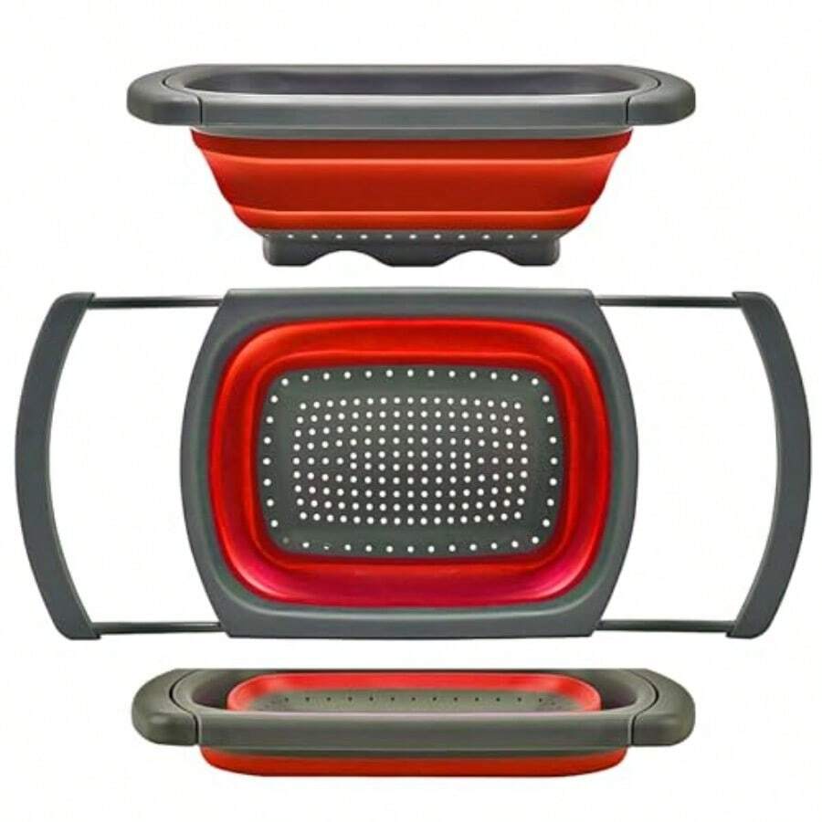 Colander Collapsible Over The Sink Veggies/Fruit 6-Quart Strainers And Colanders With Extendable Handles Folding Strainer For Kitchen - Đỏ - Xem 1