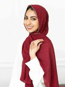 1pc Women's Luxury Hijab With Rhinestone Cup Chains - Multicolor - View 7