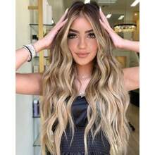 DBlonde Wigs For Women Lace Front Hairline Wig Long Ombre Blonde Wavy Wig With Dark Roots Blond Womens Charming Natural Looking Synthetic Wigs For Daily Party Use 26 Inch - DarkBlonde - View 1