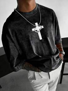Áo thun nam ngắn tay K-GLORY kiểu dáng thường ngày, đa năng, đơn giản, in khẩu hiệu tiếng Anh và hình chữ thập. - màu đen - Xem 3