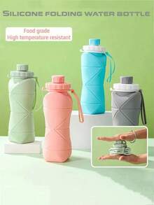 1pc 600ml Folding Sports Water Bottle For Women Men Portable Silicone Cup Reusable Drinking Bottle Outdoor Fitness Gym Travel Camping Hiking Trekking Office School Supplies - 綠色 - 查看 5