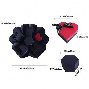 一套创意惊喜爆炸盒，情人节礼盒，心形包装盒，DIY手工相册礼盒套装，完美适用于派对/节日/婚礼，浪漫礼品包装装饰（需自行组装）