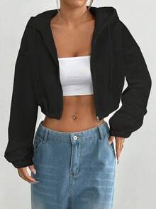 女士短款外套，时尚卫衣连帽衫，长袖休闲外套，带保暖内衬，宽松版型