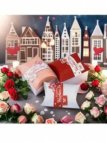 50/1pc Valentine's Day Gift Box, Paper Material, Suitable For Valentine's Day, Wedding Party, Birthday Gift, Party Candy Packaging Box (Red, Pink And White) - Multicolor - View 8