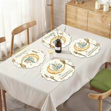 1 Peça/Conjunto Tapete de Mesa de Linho com Lanterna da Lua e Estrela para o Ramadã, Decoração de Mesa de Cozinha/Jantar Sazonal de 38cm*38cm, Decoração para Reunião Familiar no Ramadã, Decoração Doméstica para o Ramadã - Multicolorido - Visão 4
