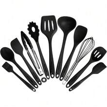 Kitchen Utensil Set - 11 Cooking Utensils - Colorful Silicone Kitchen Utensils - Nonstick Cookware With Spatula Set - Colored Best Kitchen Tools Kitchen Gadgets (Khaki) - Black - View 1
