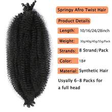Cabello trenzado afro primaveral pre-separado, 1/6 paquetes de cabello trenzado primaveral para locs naturales suaves y desgastados, extensiones de cabello sintético Marley Twist Crochet, 10/16/24/28 pulgadas - Multicolor - Ver 5