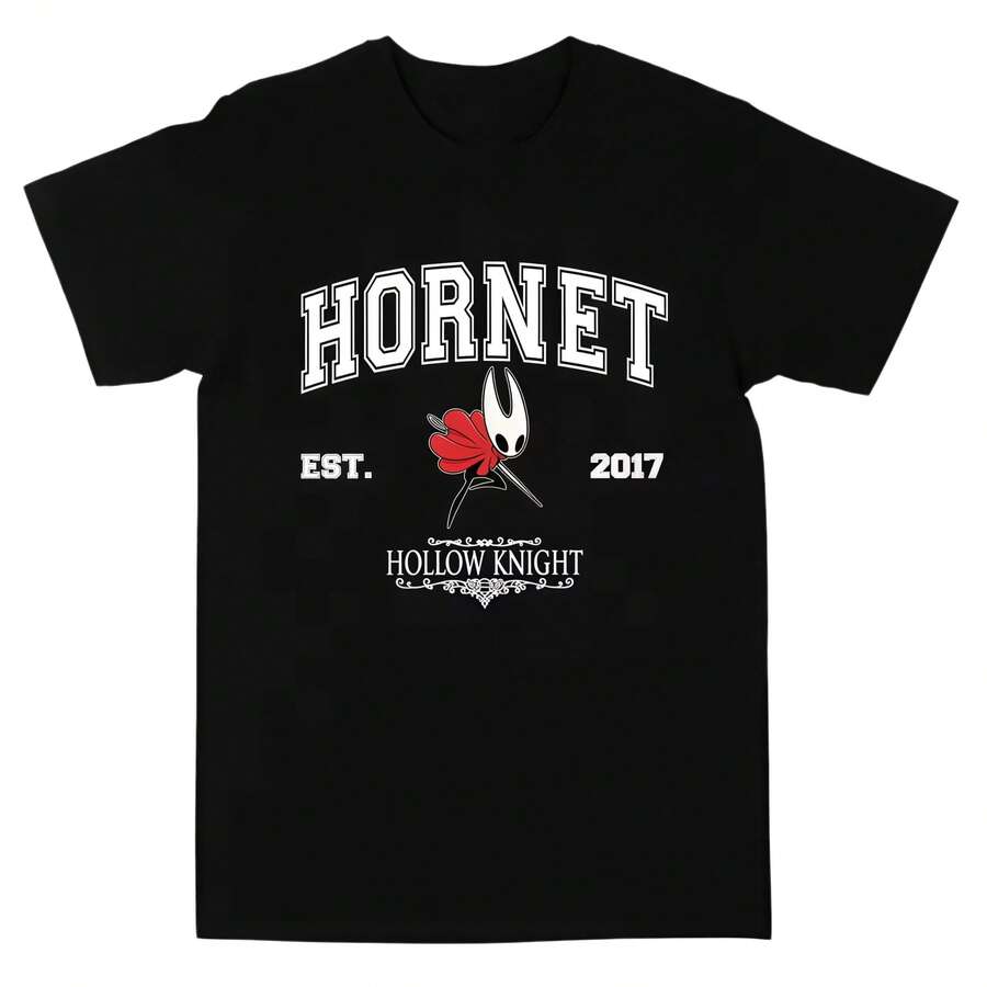 Hollow Knight Silksong EST 2017 Camiseta de manga corta de algodón para hombre, ropa de calle unisex, camiseta con gráficos de dibujos animados del juego popular para hombre - Negro - Ver 1