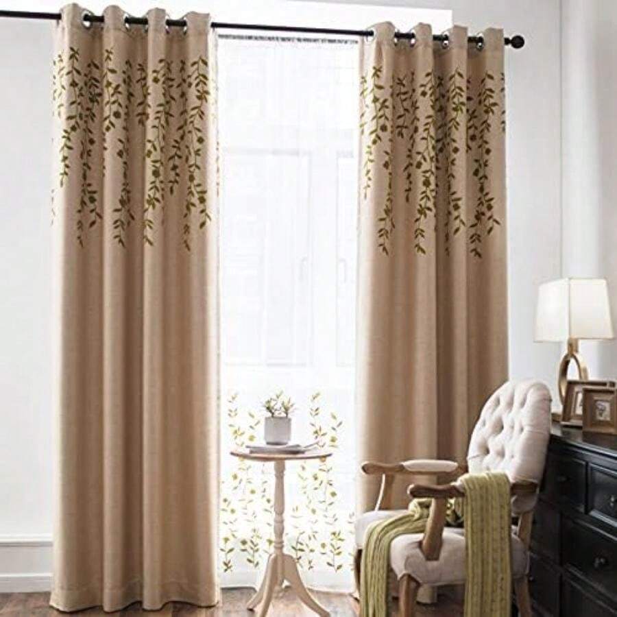 Melodieux Cortina Transparente con Bordado de Flores para Sala de Estar, Dormitorio, Cortina de Gasa con Bolsillo para Barra de Estilo Granja, Blanco/Verde, 52 x 96 Pulgadas (1 Panel)(137.2An x 213.4Al cm (1 Paneles) Cortina Beige) - Multicolor - Ver 1
