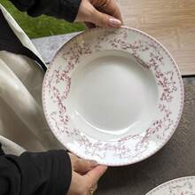 1pc French Retro Pink Embossed Ceramic Dish Set, Including Serving Plate, Coffee Cup & Saucer, Rice Bowl, Dessert Bowl, Tableware, Ceramic Plate, Coffee Cup & Saucer Series, Dessert Plate, Holiday/Souvenir Gift Back To School