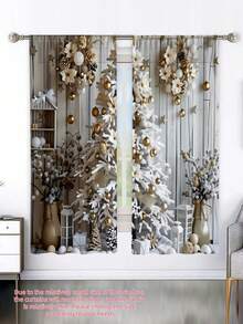 2 件圣诞树半透明窗帘，客厅、卧室家居装饰隐私保护